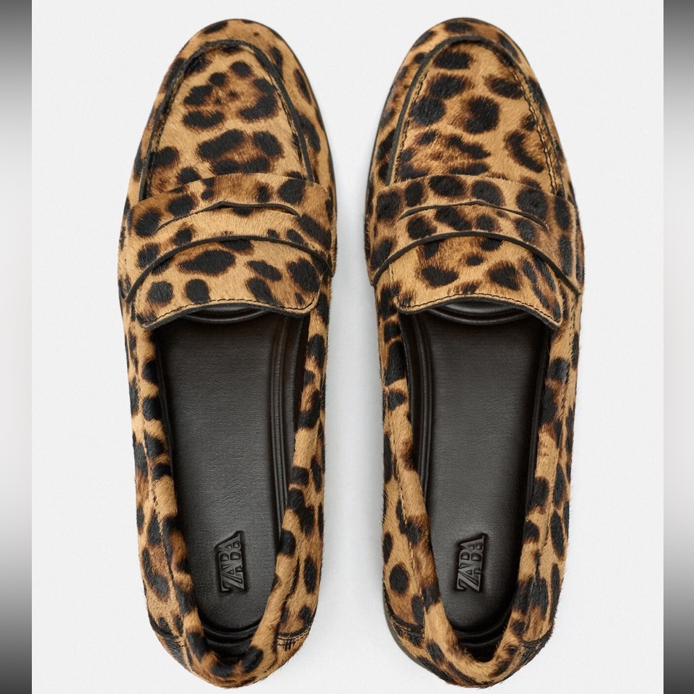 Zara Leopard Print Penny Loafers in Brown and Black - Picture 3 of 7
